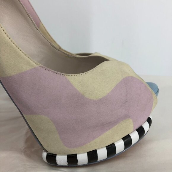 Sophia Webster Open-toe Whimsical neon pink, cream high pumps 7.5 (Euro 38) - Picture 13 of 16